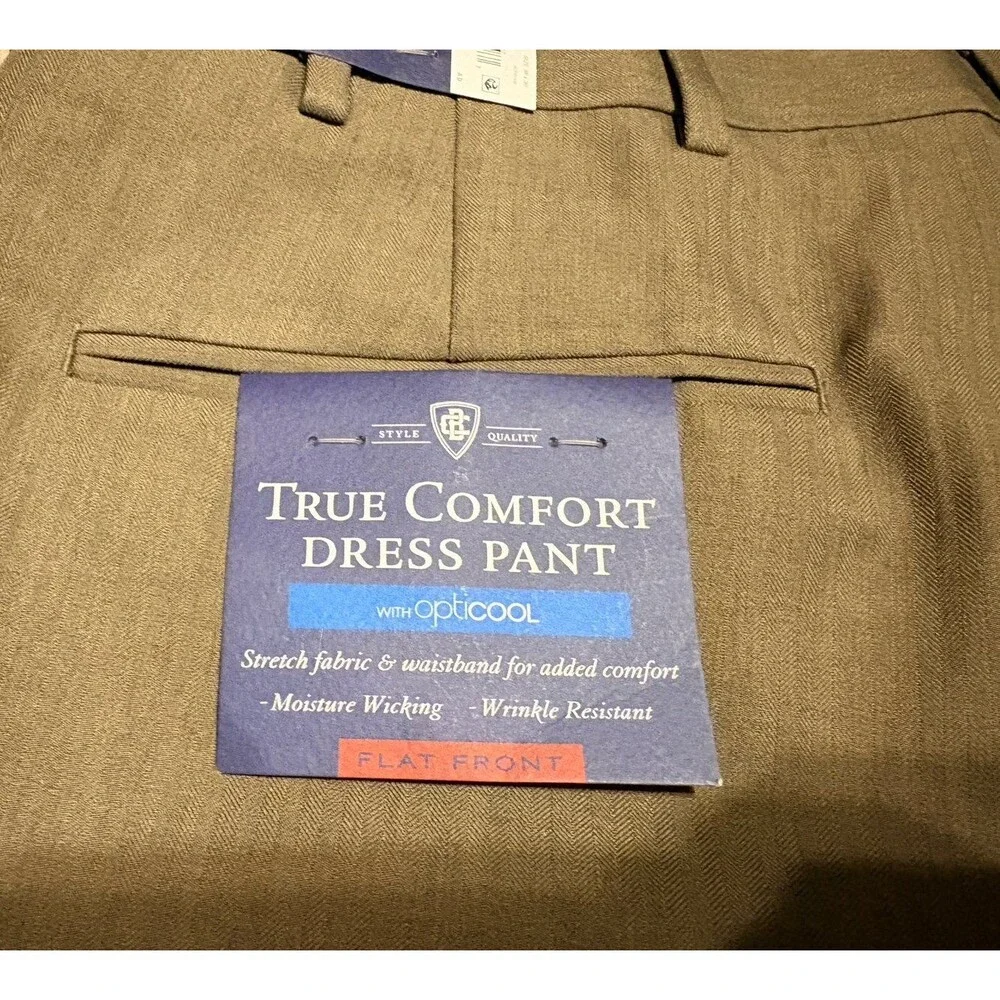 Men's Khaki Flat Front Dress Pants